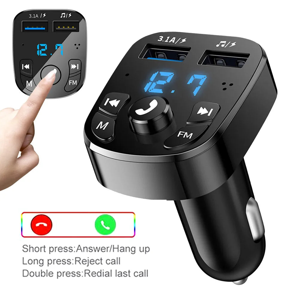 Car Hands-Free Bluetooth-Compaitable 5.0 FM Transmitter Car Kit MP3 Modulator Player Handsfree Audio Receiver 2 USB Fast Charger