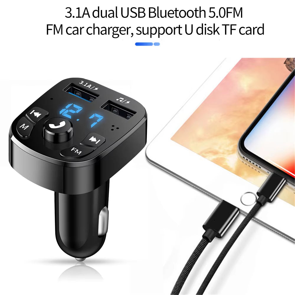 Car Hands-Free Bluetooth-Compaitable 5.0 FM Transmitter Car Kit MP3 Modulator Player Handsfree Audio Receiver 2 USB Fast Charger
