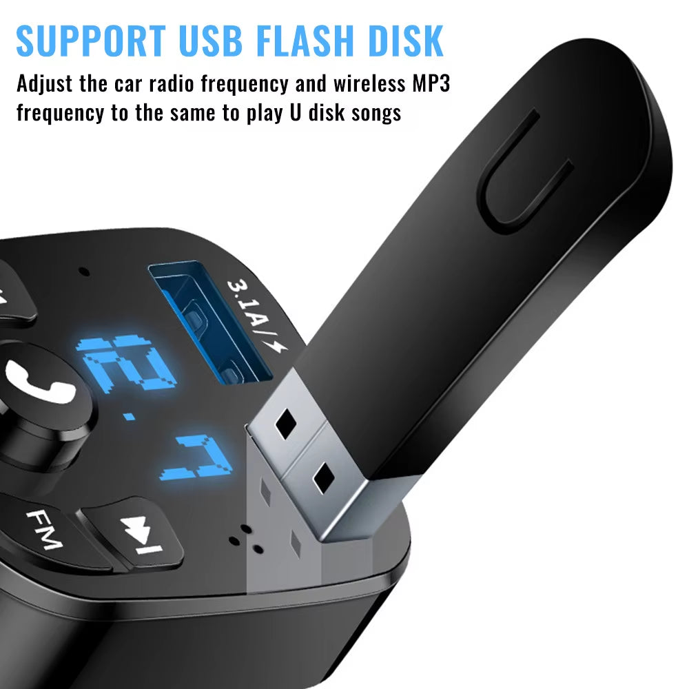 Car Hands-Free Bluetooth-Compaitable 5.0 FM Transmitter Car Kit MP3 Modulator Player Handsfree Audio Receiver 2 USB Fast Charger