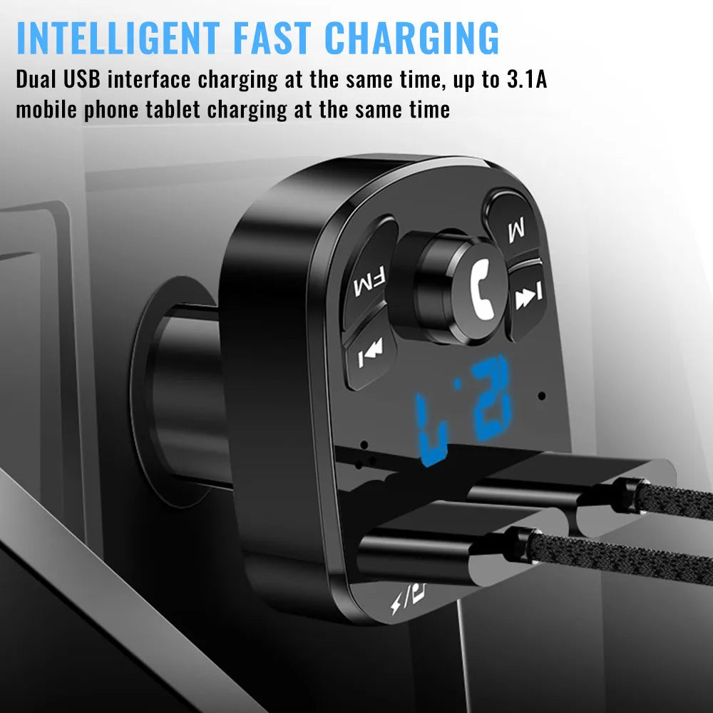 Car Hands-Free Bluetooth-Compaitable 5.0 FM Transmitter Car Kit MP3 Modulator Player Handsfree Audio Receiver 2 USB Fast Charger
