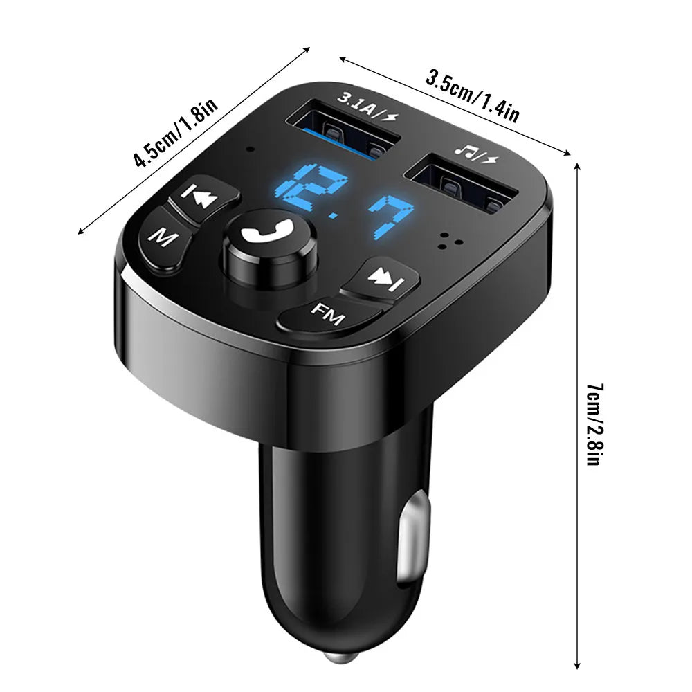 Car Hands-Free Bluetooth-Compaitable 5.0 FM Transmitter Car Kit MP3 Modulator Player Handsfree Audio Receiver 2 USB Fast Charger
